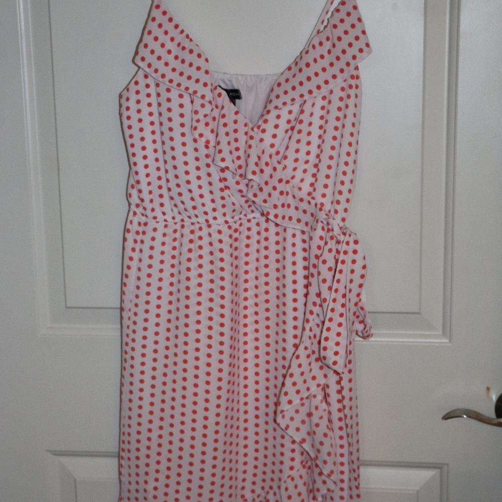 Aqua Pink Dotted Dress - Faux Wrap